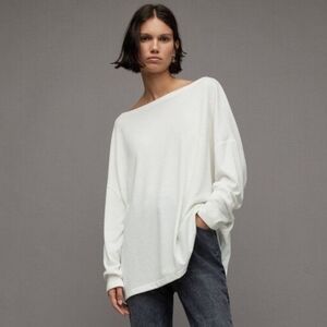 AllSaints‎ Rita Oversized Drop Shoulder Long Sleeve Tee Chalk White Sz S